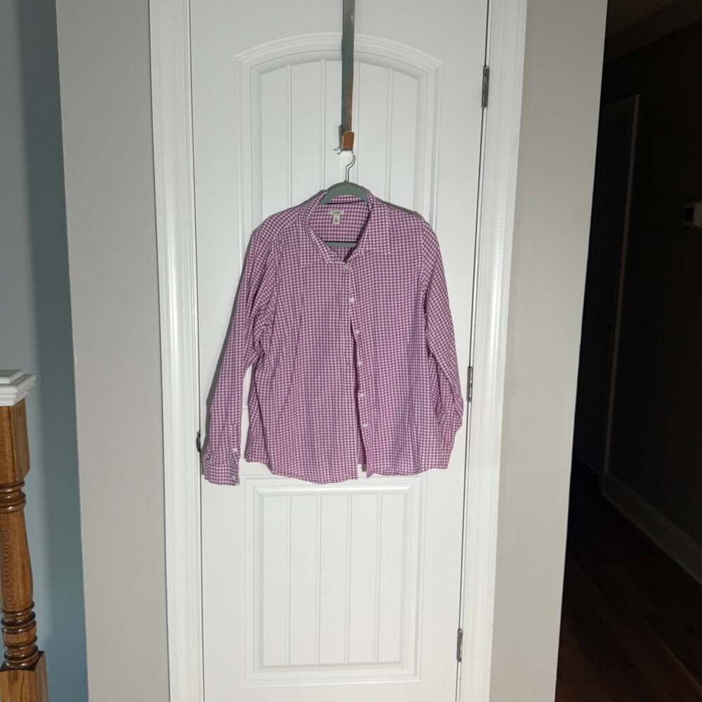 L.L.Bean Women's Magenta White Gingham Button-Up Shirt XXL